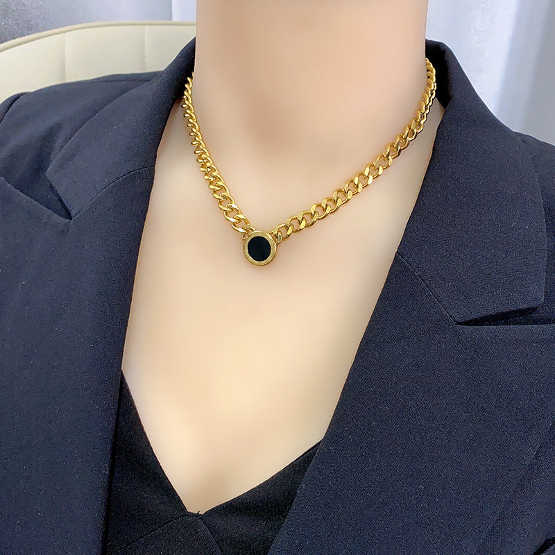 Roman Number Double Layer Hollow Clavicle Gold Necklace JLTN1162