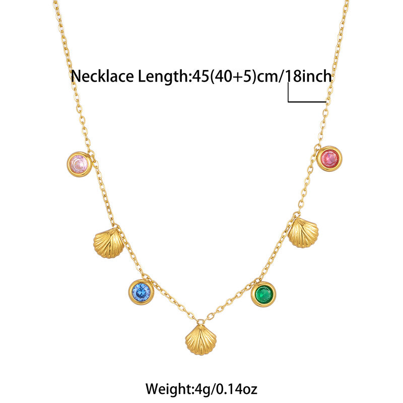 Cubic Zirconia Multicolor Shell Gold Necklace JLTN1163