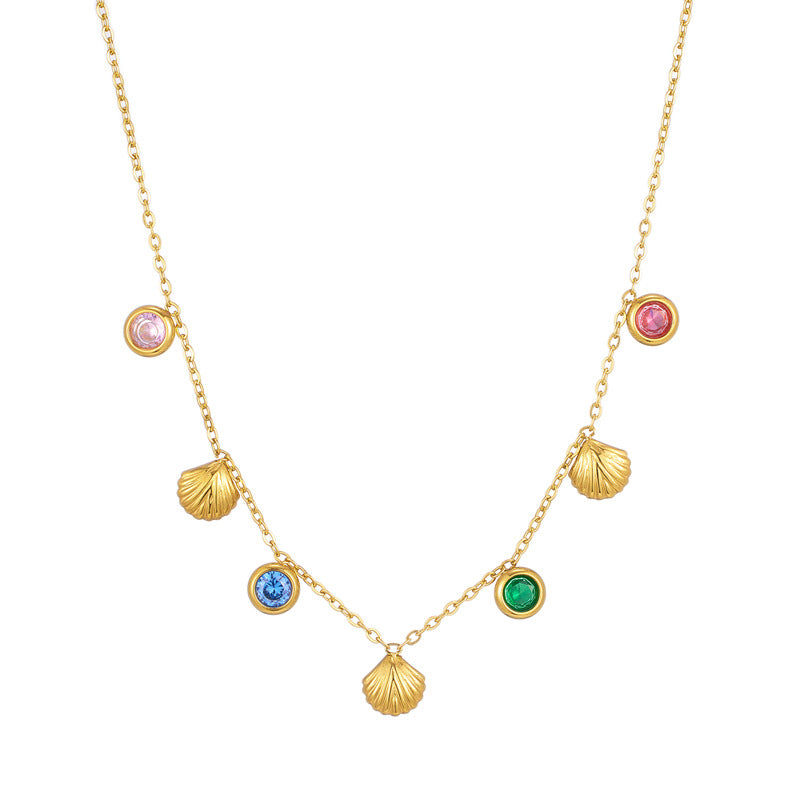 Cubic Zirconia Multicolor Shell Gold Necklace JLTN1163