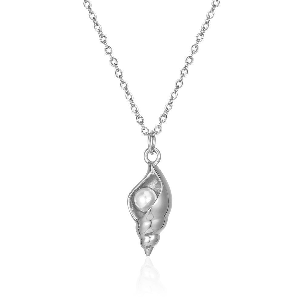 White Pearl Conch Cage Silver Necklace JLTN1165