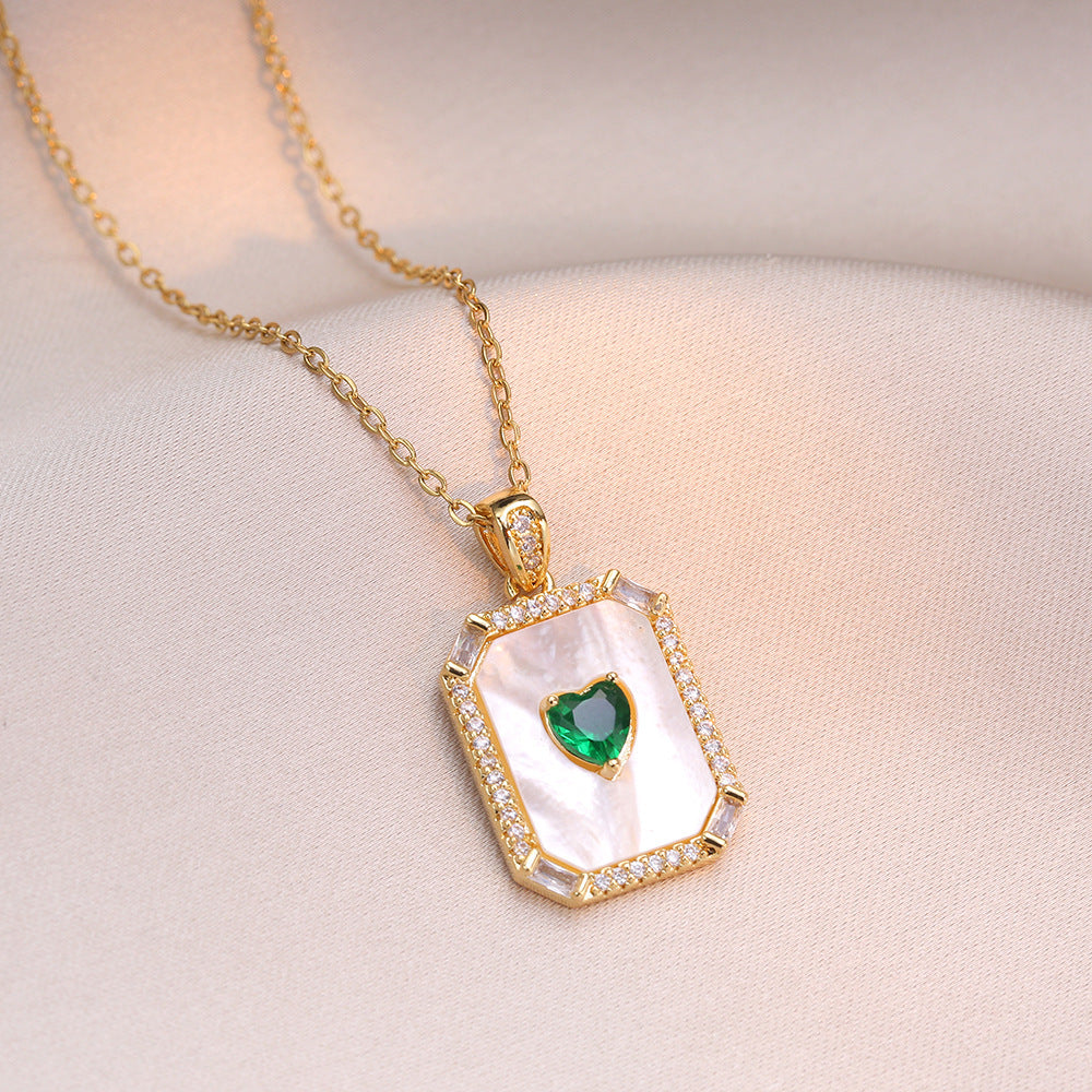 Green Heart Stone Rectangular Shape Gold Necklace JLTN1180