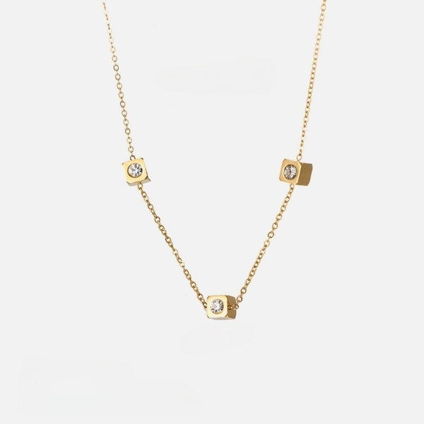 Diamond Inlaid Tri Cube Gold Necklace JLTN1185