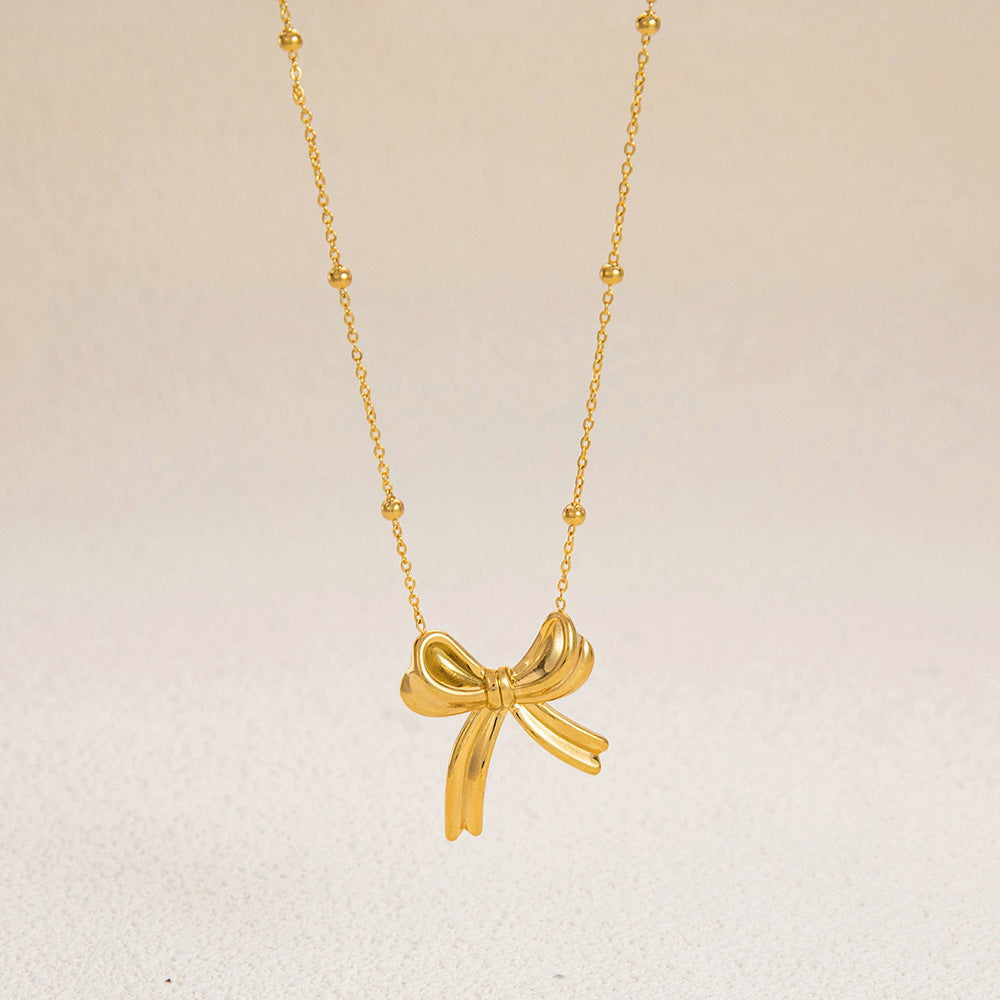 Bow Knot Ribbon Pendant Gold Necklace JLTN1202