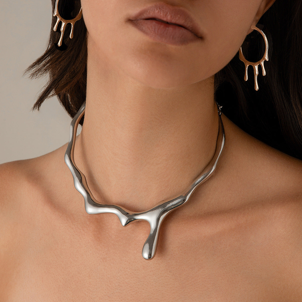 Asymmetrical Dripping Styled Silver Necklace JLTN1251