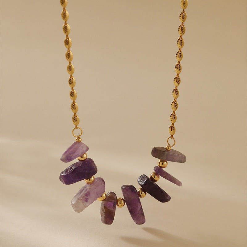 Lucite Raw Crystal Purple Sea Goddess Gold Necklace JLTN1257