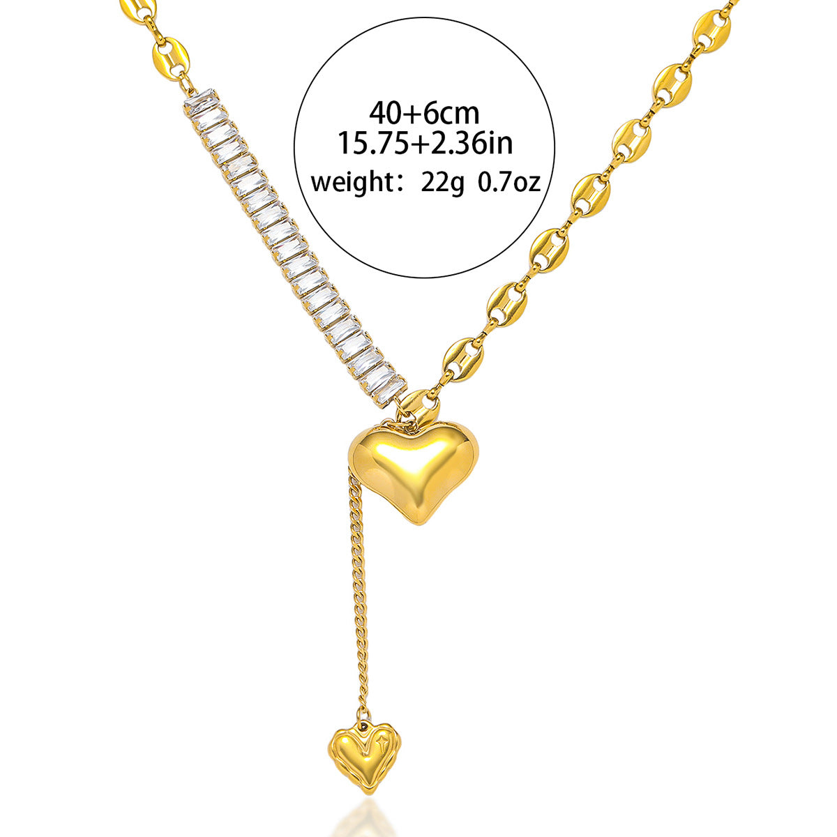 Dripping Dropped  Dual Heart Multi White Stone Gold Necklace JLTN1266