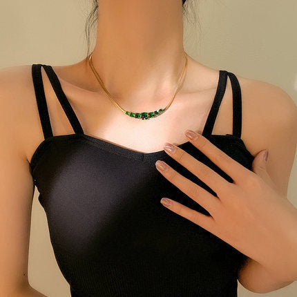 Emerald Stone embedded Serpentine Styled Chain Gold Necklace JLTN1297