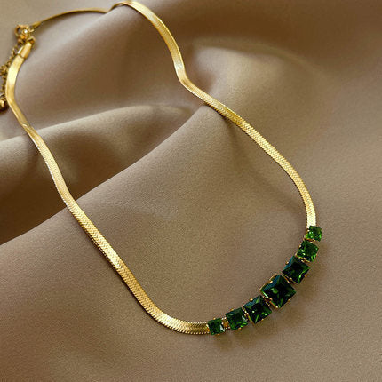 Emerald Stone embedded Serpentine Styled Chain Gold Necklace JLTN1297