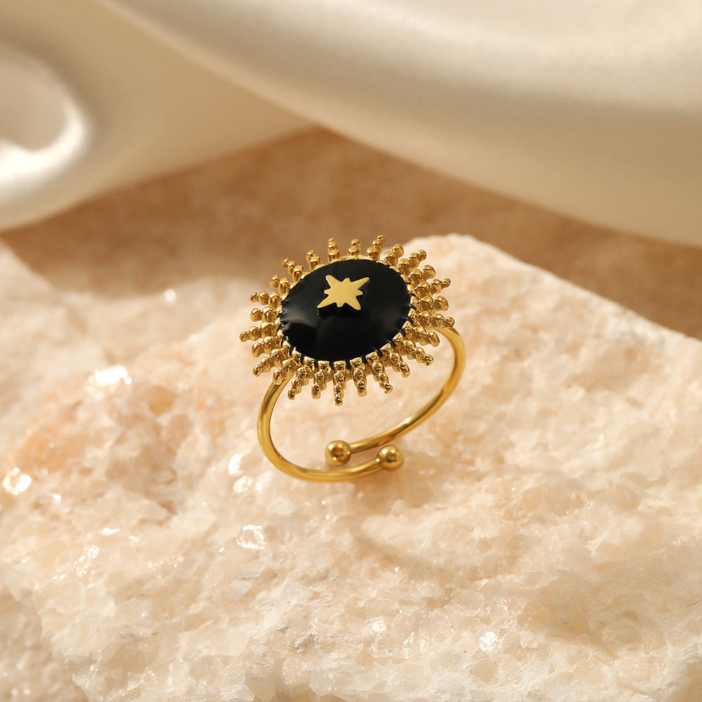 Vintage Black Enamel Star Gold Ring JLTR0369