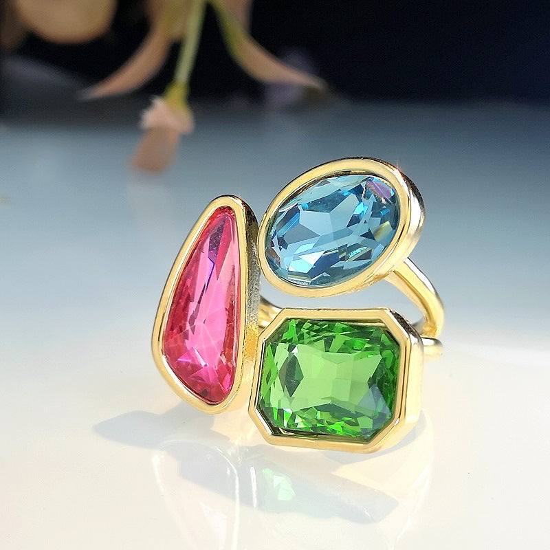 Geometrical Shaped Tri Gemstone  Multicolor Rings JLTR0375