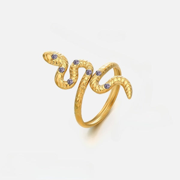 Violet Stone Inlaid Snake Gold Rings JLTR0383