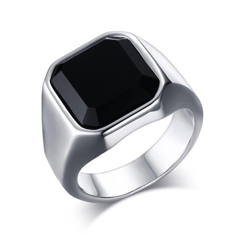 Square Black Onyx Stone Silver Rings JLTR0401