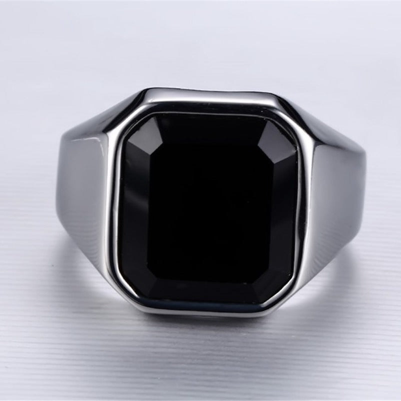 Square Black Onyx Stone Silver Rings JLTR0401