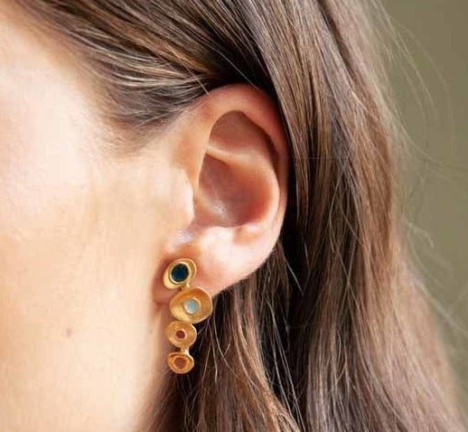 Gold Multicolor Abstract Stud Earrings jlt11655