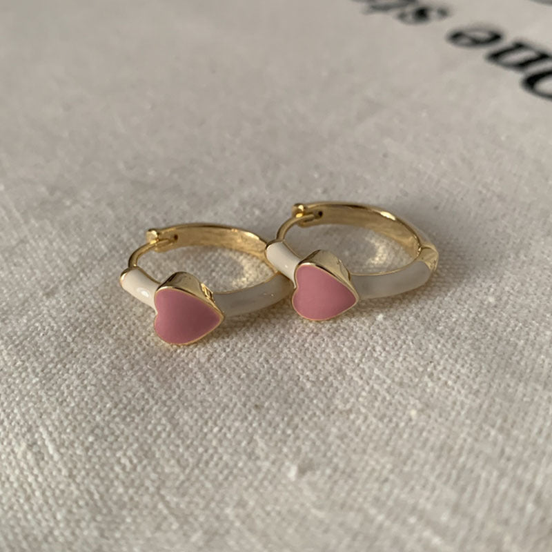 Cute Pink Heart Hoop Earrings with Enamel Detailing jlt11515