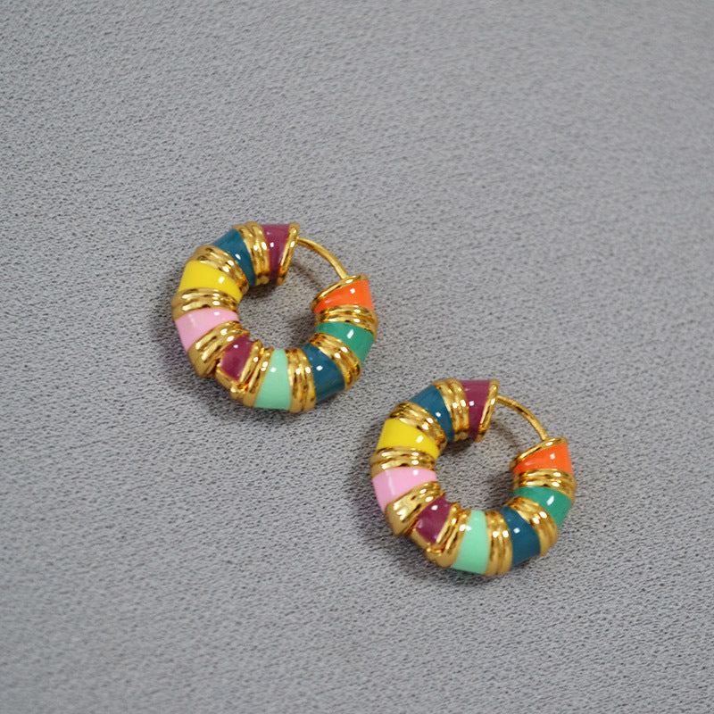 Colorful Wrapped Hoop Earrings with Gold Detailing -jlt11519