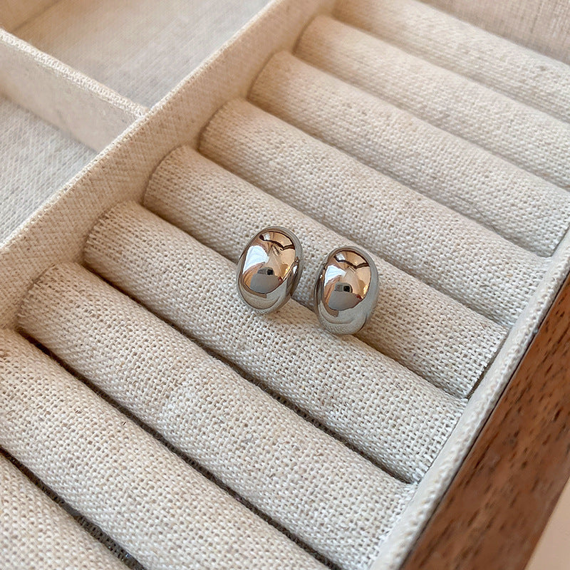 Classic Silver  Oval Stud Earrings-jlt11536