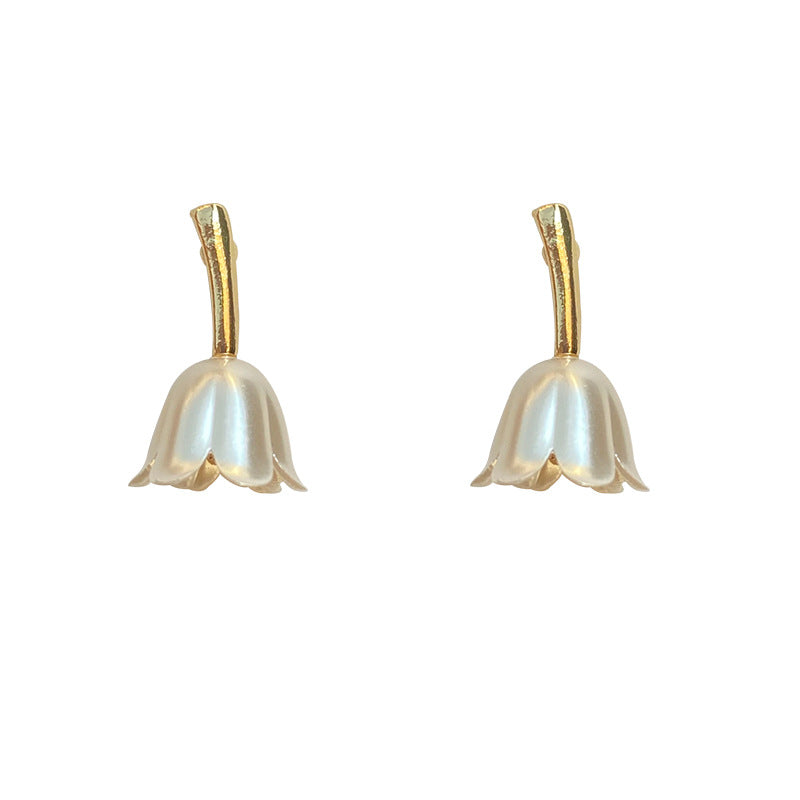 Elegant Gold and Pearl Tulip Drop Earrings-jlt11549