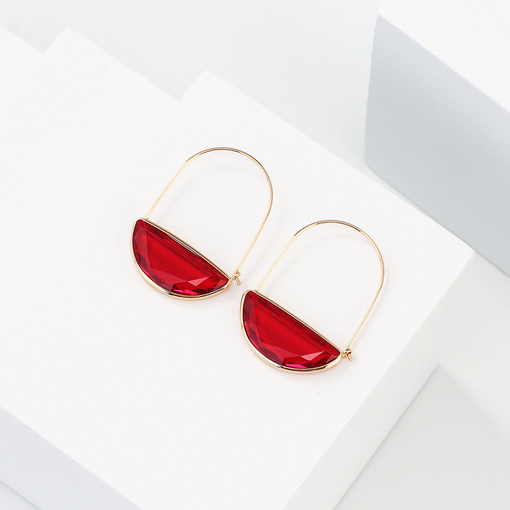 Bold Red Crystal Half-Moon Earrings -jlt11610