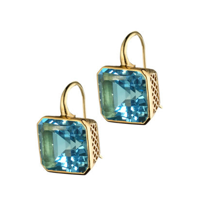 Vintage Blue Square Crystal Earrings-jlt11620