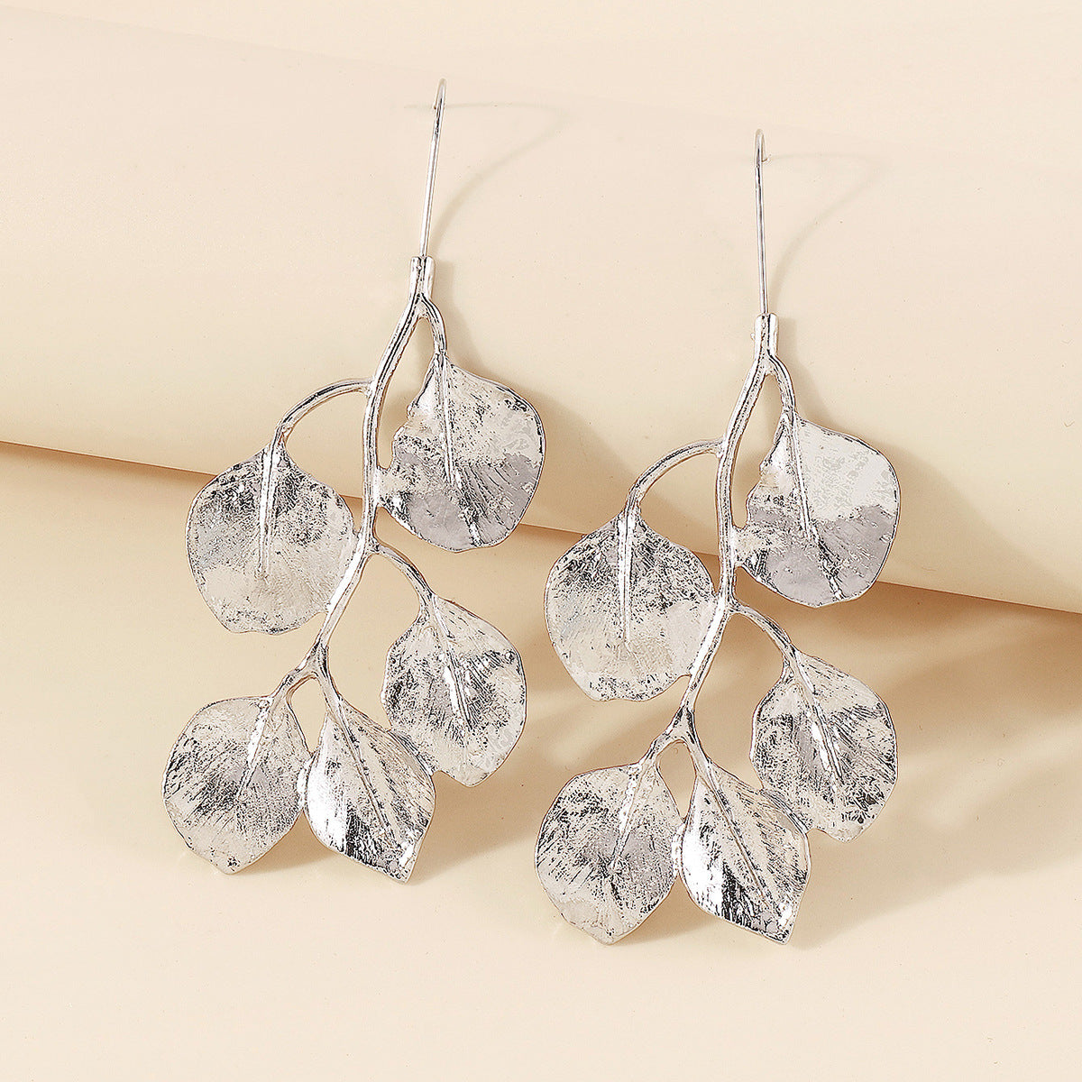 Silver Leaf Dangle Earrings -jlt11671