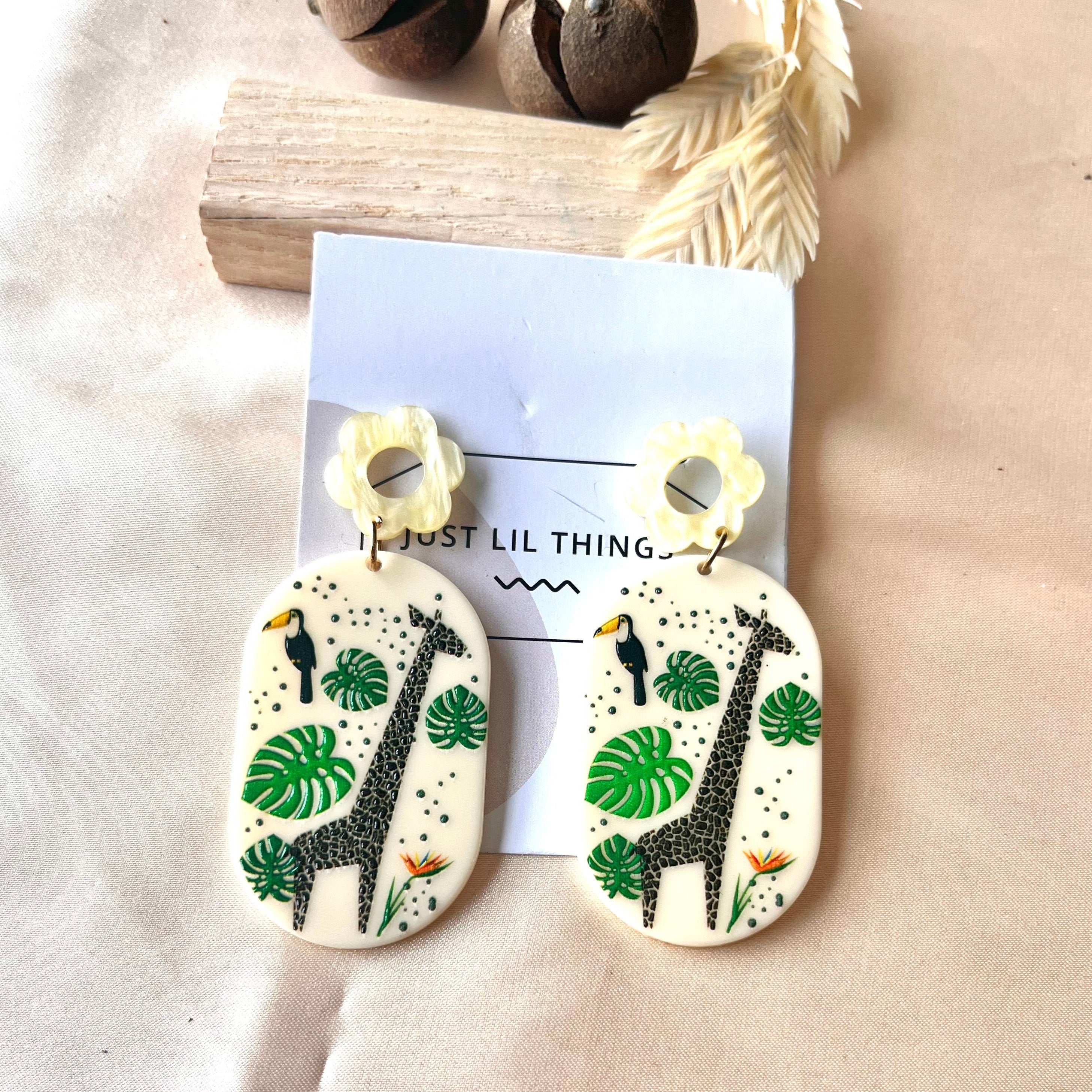 Handmade Giraffe and Jungle Print Earrings-jlt11691