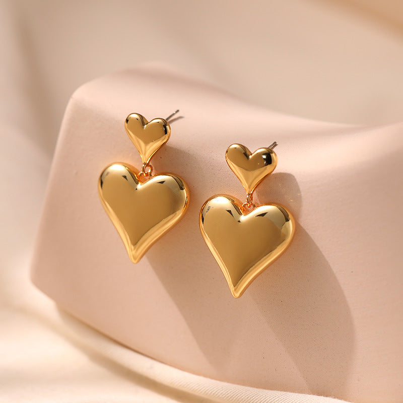 Gold Heart Drop Earrings jlt11758