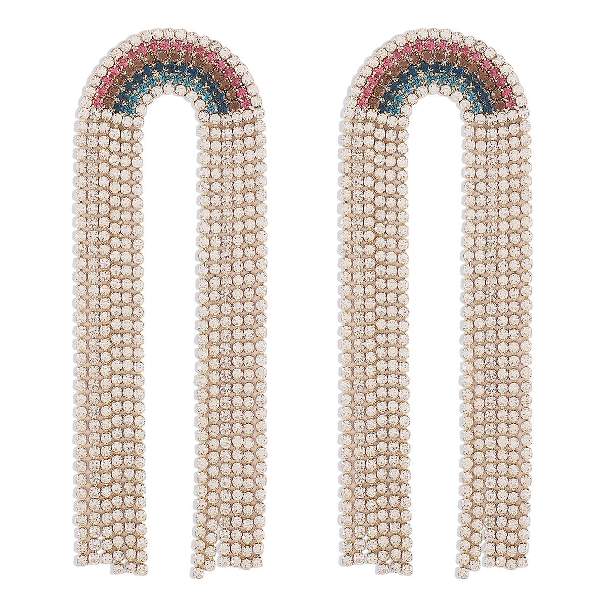 Long Crystal Rainbow Tassel Earrings jlt11799