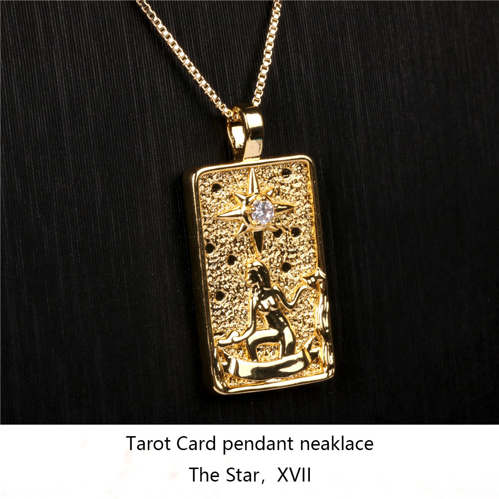 Gold-Plated Tarot Necklace – The Star XVII Pendant with Crystal Accent-jltn0561