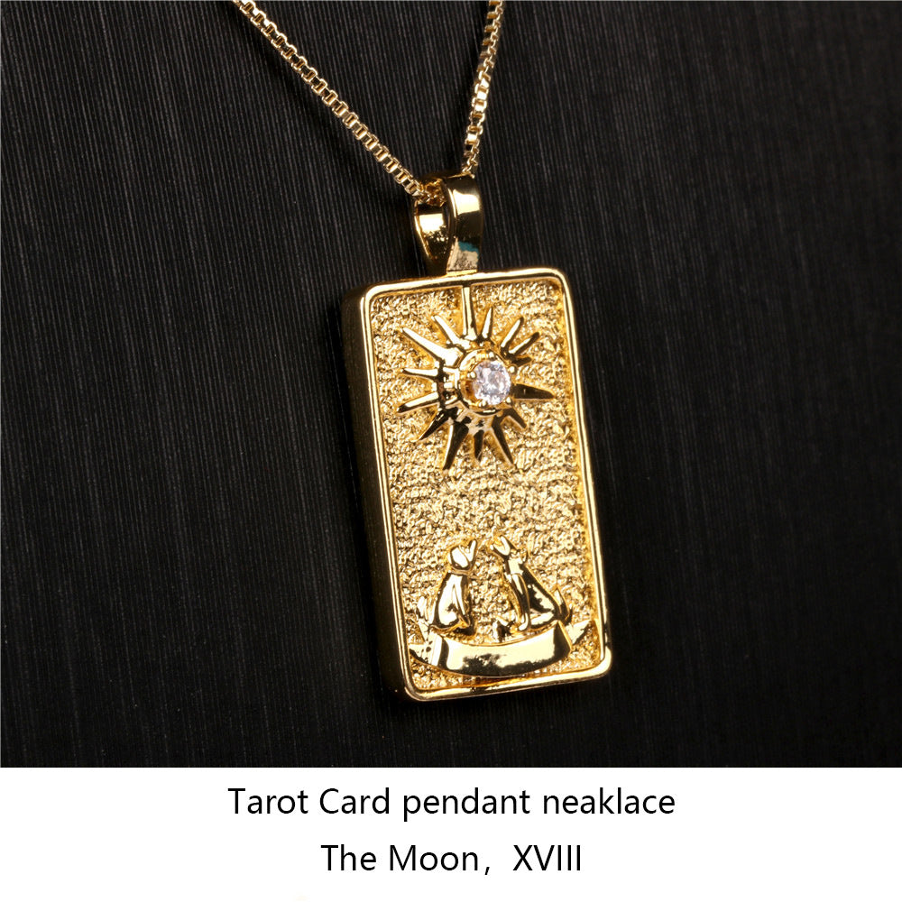 Gold-Plated Tarot Necklace – The Moon XVIII Pendant with Crystal Accent-jltn0562