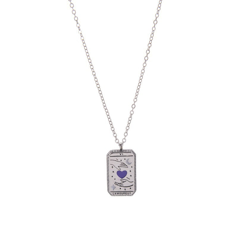 "L'Amoureux" Tarot Card Pendant Necklace – Silver-Plated Love Symbol Jewelry-jltn0618