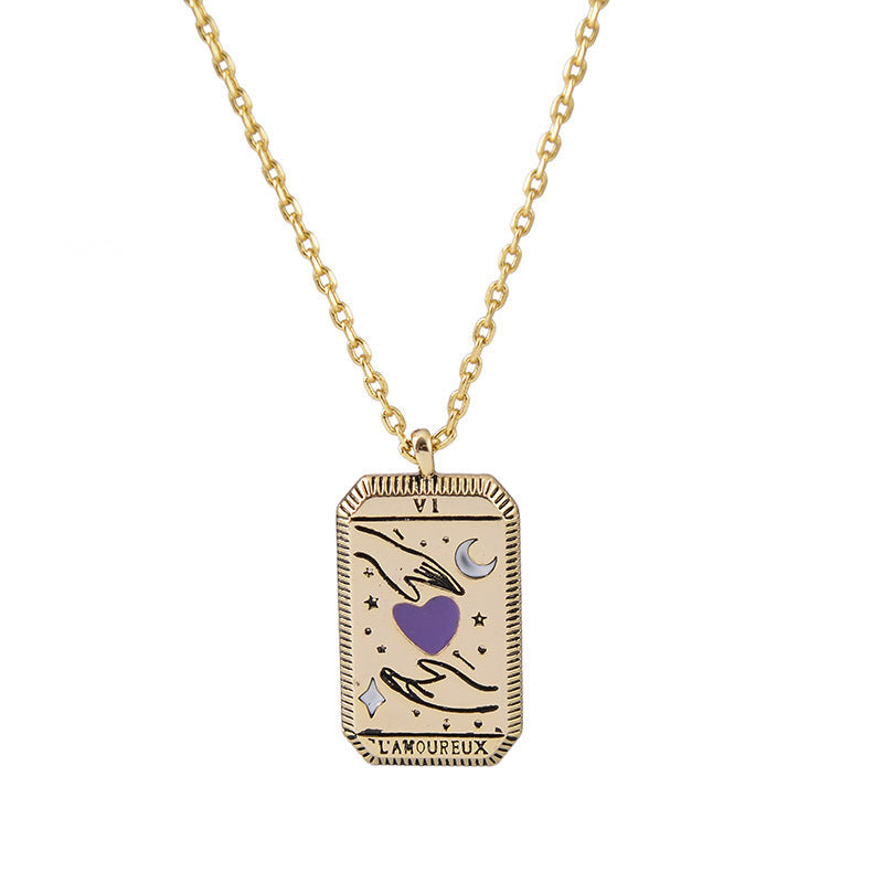 "L'Amoureux" Tarot Necklace – Gold-Plated Lovers Card Pendant for Love & Harmony jltn0624