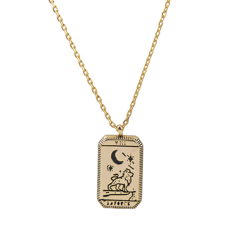 "La Force" Tarot Necklace – Gold-Plated Strength Card Pendant for Courage & Resilience-jltn0627