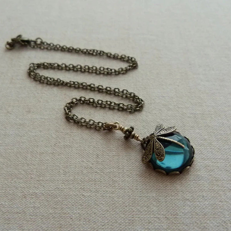 "Dragonfly Pendant Necklace with Blue Gemstone | Vintage-Inspired Jewelry" jltn0662